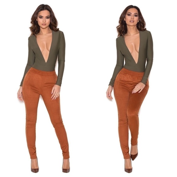 HOUSE OF CB Sazan Tan Stretch Suedette Leggings - Picture 1 of 3